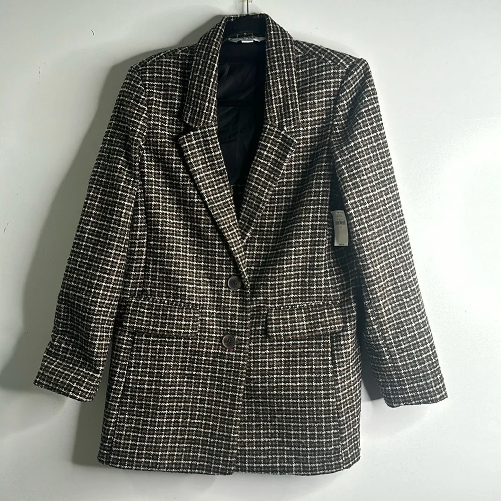 Old navy plaid checker blazer brown black beige size S new office career